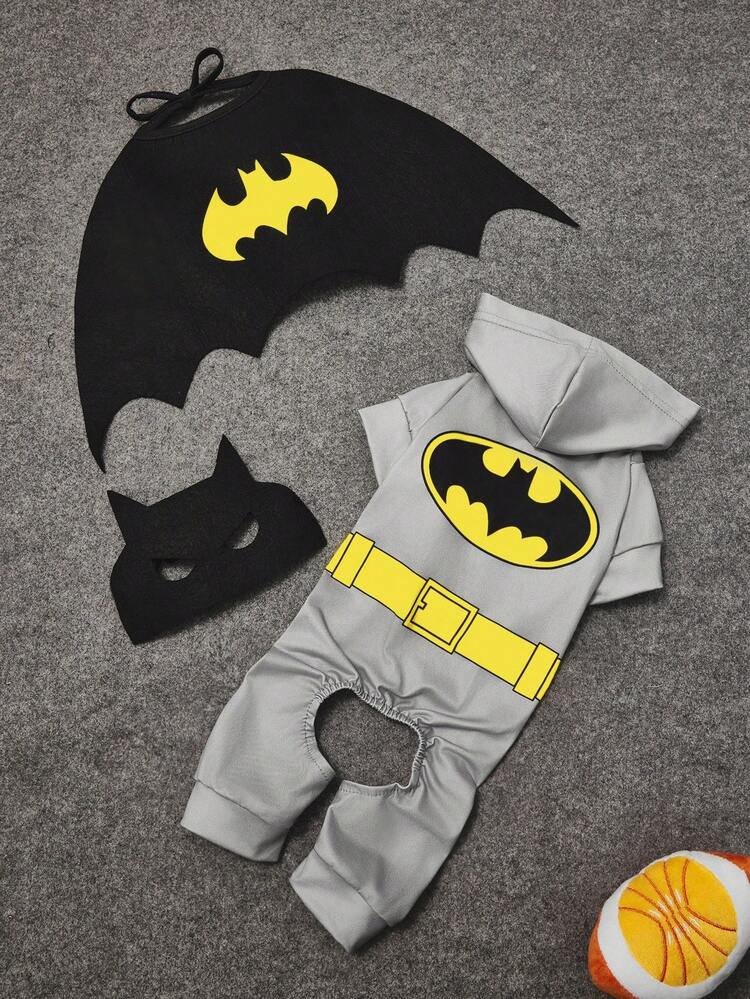 BATMAN X SHEIN 1 Peça Macacão Decorativo de Estimação com Estampa Cartoon, Roupa de Descanso, Pijama, Adequado para Gatos e Cachorros, Tamanho XXS-XXXXL, Cosplay - Cinza - Visão 1