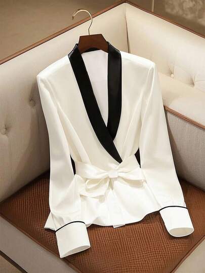 GlowEve Women's Color Block Batwing Sleeve Waist Tie Elegant Thin Jacket Fall Winter Cloth For Women