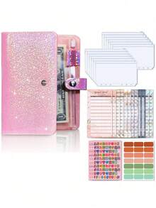 1 件装预算计划活页笔记本，带星空设计的 PU 封面，包含拉链袋、预算工作表、现金整理器、费用跟踪器和储蓄计划器，适用于财务规划、现金管理和储蓄挑战、学校用品、返校 - 彩色 - 查看 8