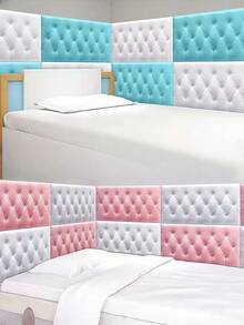 SHEIN 13.77*27.55英寸 3D 压花泡沫墙纸，仿皮革纹理，柔软有纹理（厚度 0.4 厘米/0.16 英寸），自粘泡沫墙贴，房间装饰墙面装饰墙贴