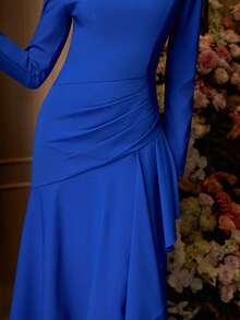 MOTF Soiréza SOLID BOAT NECK RUCHED WAIST ASYMMETRICAL FLOWY HEM COCKTAIL DRESS