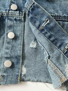Elamini 破洞落肩袖短款牛仔夾克 - 淺色水洗藍 - 查看 6