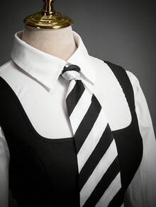 SHEIN ICON 女士万圣节星期三亚当斯服装套装裙套装 - 黑與白 - 查看 4