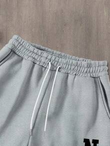 Manfinity Homme 男士保暖内衬纽约字母印花休闲简约通勤卫衣和运动裤套装（2件套），秋冬季送给丈夫或男友的完美礼物，大码男友礼物 - 灰色 - 查看 4