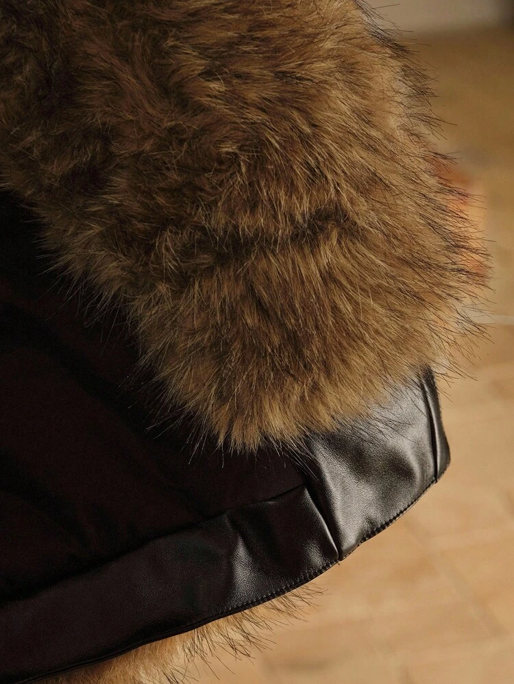 Chaqueta de mujer con cuello de solapa, manga larga, de piel sintética y de estilo fashionable, para otoño/invierno