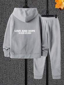 RueChic 2 Stücke Herren Lässig Fleece Sweatshirt & Jogginghose Set - Grau - Übersicht 2