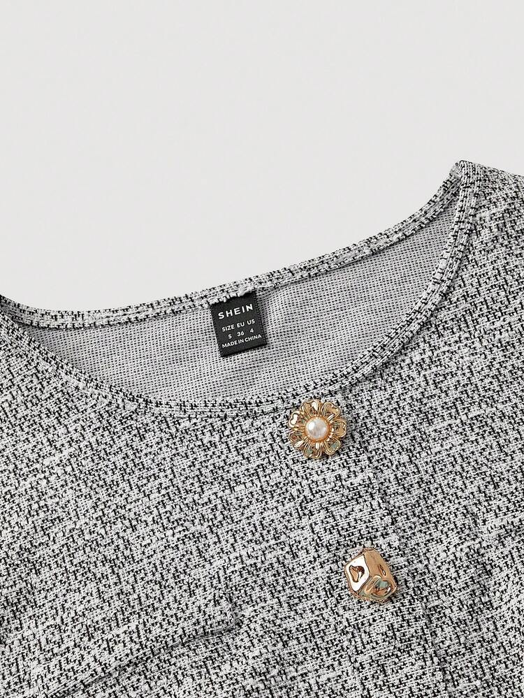 SHEIN MOD Áo cánh đen trắng thanh lịch và chân váy ôm sát, trang phục sang trọng dành cho phụ nữ - Đen và trắng - Xem 3