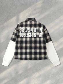 ROMWE MEN Prep Men's Patchwork Punk Contrast Color Plaid Shirt, Fall - Multicolor - View 2