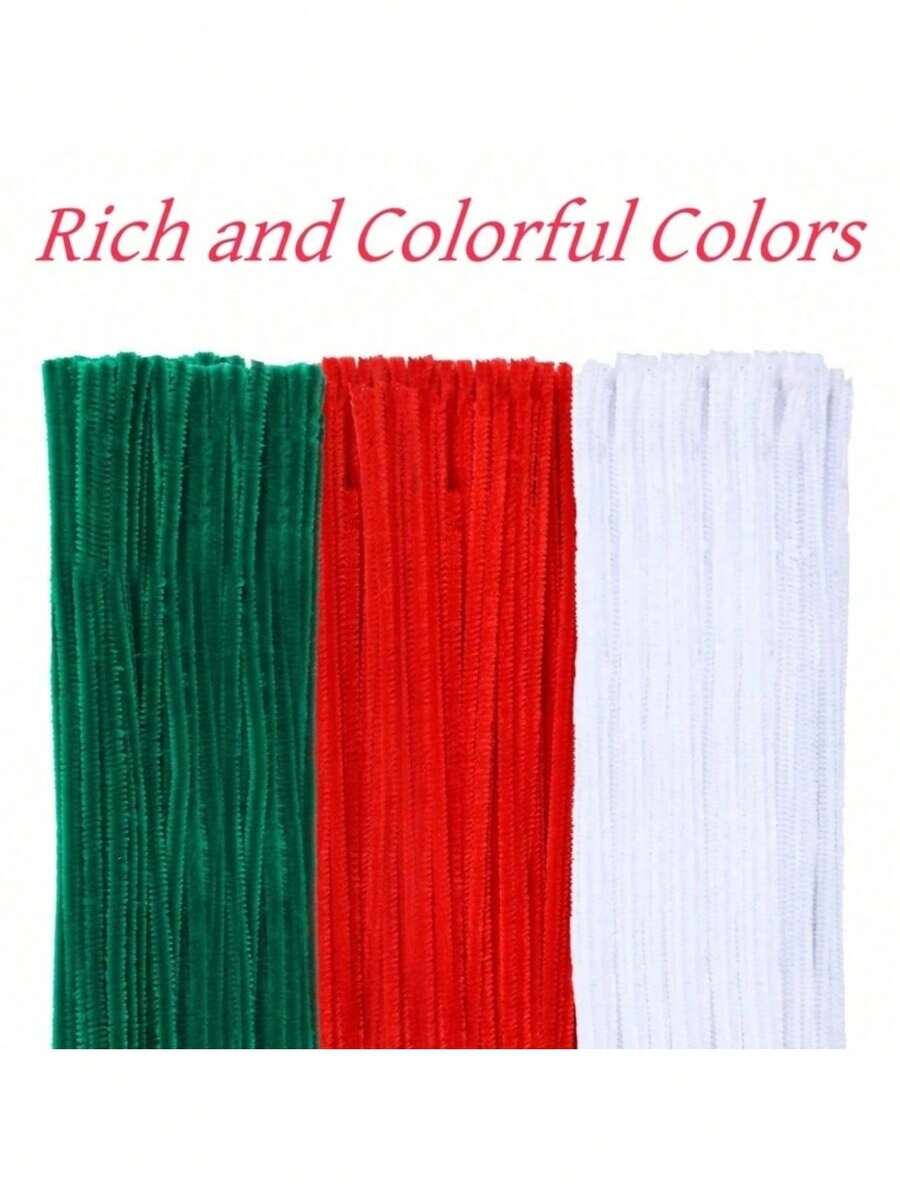 100/300PCS Christmas Pipe Cleaners Craft Set Glitter Chenille Stems 30cm 11.8 Inch Colorful DIY Art Supplies For Holiday Decorations Creative Handmade Projects Christmas Crafting Supplies