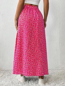 SHEIN PETITE CURVE 加大码女式碎花高开衩裙，夏季女式夏季高开衩长裙，适合身材较矮的度假乡村音乐会人士 - 玫紅色 - 查看 2