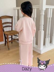 DAZY HELLO KITTY AND FRIENDS | SHEIN 少女圆领卡通图案针织卫衣和裤子套装，秋季 - 粉色 - 查看 2