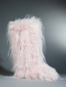 SHUZIA 女士精美绒毛人造毛皮保暖及膝冬季靴 - 粉色 - 查看 7