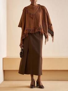 Zivah Women's Autumn Elegent Shades Of Brown Knit Sweater Scarf Shawl,Asymmetric Design,Western Boho Style For Picnic,Party,Holiday,Commute & Casual Wear - Brown - View 4