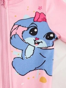 2pcs Baby Girls Cute Cartoon Rabbit Jumpsuit, Comfortable Casual Snug Fit Homewear, Spring/Autumn Snug Fit Fall Winter - Pink - View 5
