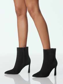 SHUZIA 女士完美尖头、复古风格缝线和侧拉链小猫跟踝靴 - 黑色 - 查看 5