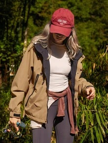 WanderVale Women's Hooded Jacket With Sleeve Patch, Elastic Cuff, Zipper Closure, Front Zipper, Adjustable Hem, Suitable For Spring And Autumn - Khaki - View 4