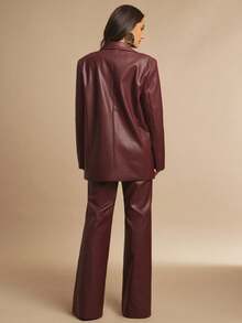 Silquee Autumn And Winter Women's Wine Red Elegant And Fashionable Commuting Simple PU Leather High Waist Flared Pants Suitable For Dating, Parties, Daily Outings,Cozy Fall And Winter Clothes For Women - Red - View 3