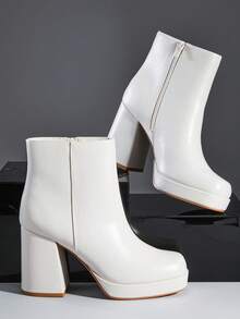 SHUZIA Giày bốt đế vuông đế giữa, bền bỉ, thoải mái dành cho nữ - Màu be - Xem 5