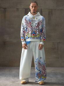 AXEPEAK Bộ đồ hoodie dài tay trễ vai màu tương phản, dáng rộng thoải mái cho nam, trang phục mùa thu, mùa đông - trắng - Xem 3