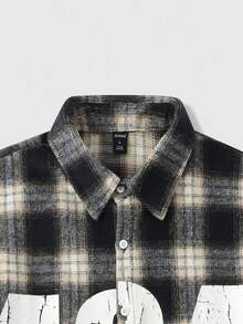 ROMWE MEN Prep Men's Patchwork Punk Contrast Color Plaid Shirt, Fall - Multicolor - View 3
