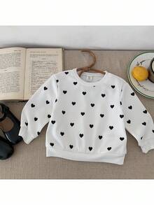 女婴心形图案针织休闲运动衫 - 黑與白 - 查看 3