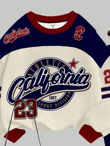 SHEIN 2pcs/Set Teen Girls Casual Retro American Style Letter & Number Badge Graphic Crew Neck Long Sleeve Sweatshirt And Leggings, Sporty College Style, Suitable For Autumn/Winter Fall - Multicolor - View 4