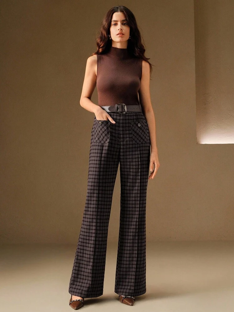 モダンミニマリストチェック柄レディーススーツパンツ
