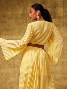 Vixey CHELSEA CHIFFON TIE FRONT LONG SLEEVE - Yellow - View 2