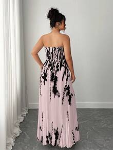 Elenzga Vestido de verano elegante con estampado floral y drapeado para tallas grandes - Rosa coral - Ver 2