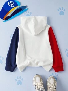 SHEIN | PAW Patrol Bluza z kapturem dla chłopca z nadrukiem uroczego psa w blokach kolorów, odpowiednia na jesień/zimę i do uprawiania sportów na świeżym powietrzu