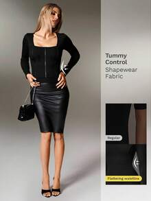 Nuvra Women's Black Zipper Jacket Outerwear, Shapewear Waist Cincher, Sports Crop Top, Elegant Casual Wear For Autumn/Winter