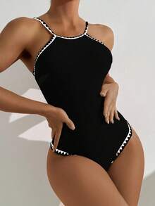 Swim Lushoire Đồ bơi một mảnh Racerback Colorblock định hình bụng cho nữ, Đồ bơi lướt sóng bãi biển mùa hè - màu đen - Xem 3