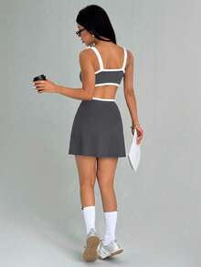 女式撞色修身运动连衣裙 - 彩色 - 查看 8