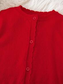 SHEIN Infant/Toddler Girls' Fashionable Cute Button-Front Long Sleeve Cardigan Fall Winter