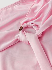 SHEIN MOD Falda larga elegante de cintura alta con volantes y bajo asimétrico de unicolor para mujer - Rosa Pálido - Ver 3