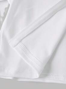 青少年女孩简单休闲弹力长袖 T 恤，基本款前拉链、立领和紧身长袖夹克，适合日常穿着，运动风格青少年白色夹克白色夹克青少年白色白色拉链夹克短款夹克白色短款夹克秋冬 - 白色 - 查看 5