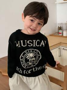 DAZY Toddler Boys' Crew Neck Contrast Color English Letter Knit Sweater, Autumn/Winter - Black - View 7