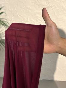 CovetEZ 大码女式纯色圆领网眼修身时尚性感衬衫 - 酒紅色 - 查看 7