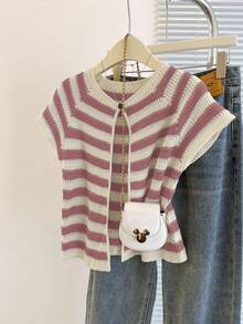 Franclia 全新独特条纹圆领开衫，百搭修身设计，适合女性 - 彩色 - 查看 3