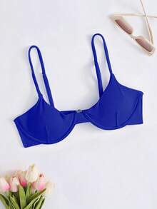 Swim Basics Summer Beach Ribbed Underwire Bikini Top - Blue - View 3