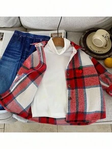 SHEIN 3pcs Young Girl Woven Plaid Casual Shirt, T-Shirt And Pants Set Fall Winter - Multicolor - View 5