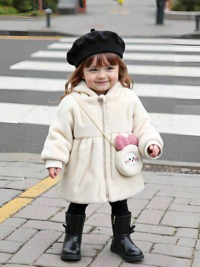 Veste à capuche décontractée pour bébé fille avec sac bandoulière mignon à motif de dessin animé, automne/hiver