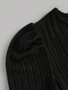 SHEIN Váy Maxi Tay Phồng Họa Tiết Hoa Khâu Màu Trơn Màu Đen Cho Bé Gái Tuổi Teen, Váy Dài Cổ Điển Thanh Lịch Với Tay Áo Dài Và Chi Tiết Buộc Sau Lưng, Váy Cho Bé Gái - màu đen - Xem 3