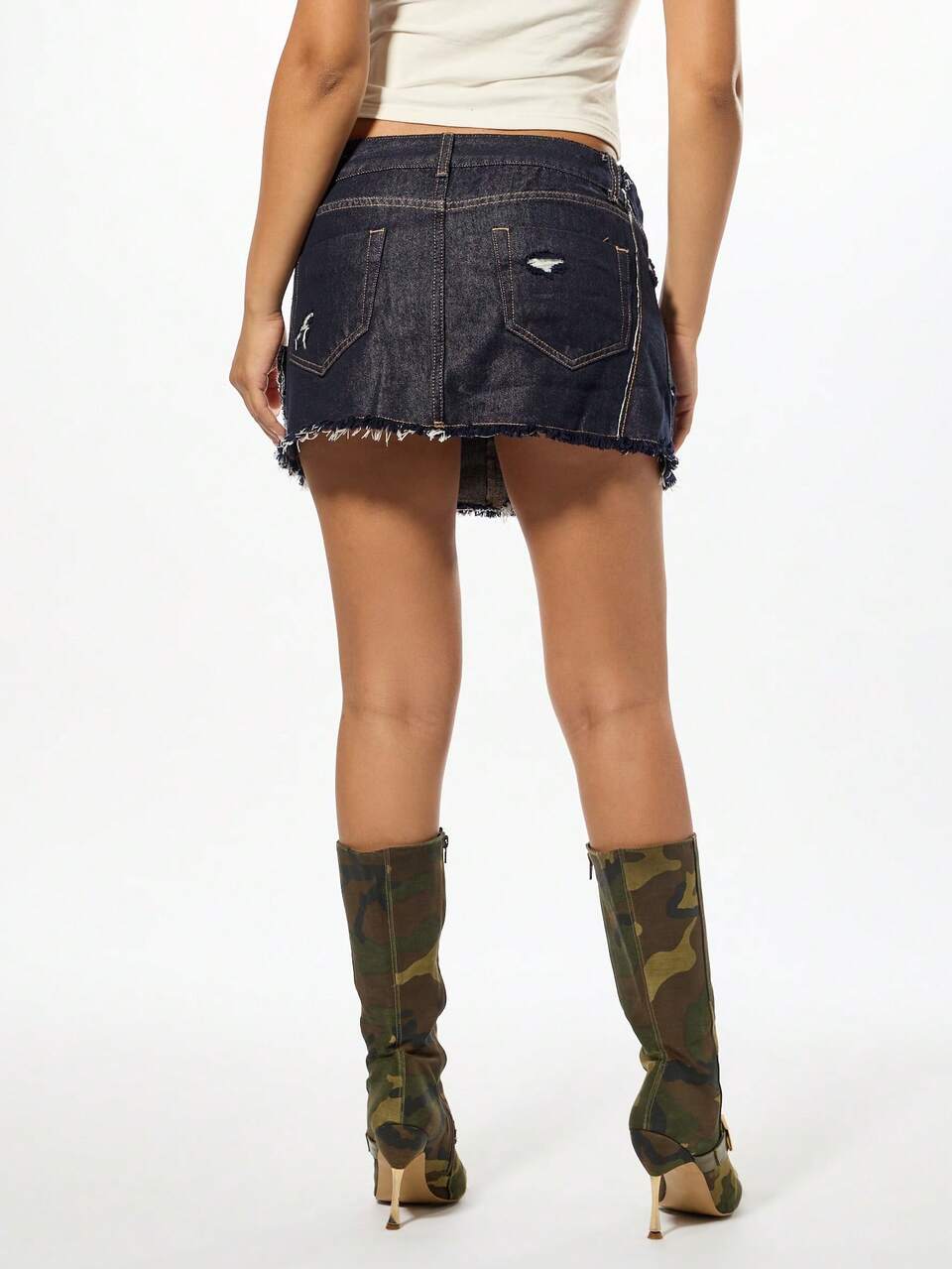 SUMWON WOMEN Distressed Denim Mini Skirt With Raw Hem