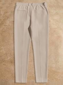 HIMLAND 男士纯色松紧腰口袋休闲锥形西装裤，Old Money - 卡其色 - 查看 2