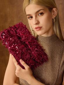 MOTF PREMIUM 女士时尚优雅派对红色亮片手拿包信封包，适合日常约会、派对、圣诞礼物 - 紅色 - 查看 7