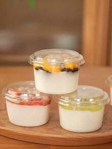 SHEIN 25/50 Pieces Reusable Cake Cups, With Lids Cold Brew Yogurt Coconut Jelly Oatmeal Cups, Durable And Shatterproof Yogurt Cups, Cream Cake Boxes, Transparent Dessert Cups, Suitable For Cakes, Mousse, Cupcakes, Ice Cream Disposable Circular Mousse Cup Cheesecake Dessert Ice Cream Ice Cream Yogurt Milkshake Cup Transparent Packaging Box - Transparent - View 7