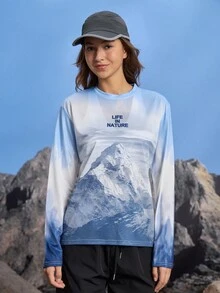 In My Nature 女士山地印花长袖透气户外T恤 - 藍白色 - 查看 2