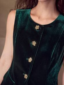 MOTF PREMIUM ÁO KHOÁC CẮT NÚT HOA NHUNG - Màu xanh lá cây đậm - Xem 2
