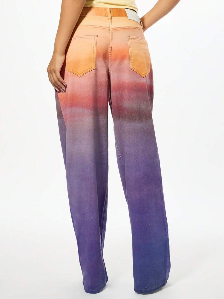 SUMWON WOMEN Ombre Gradientowe Dżinsy Baggy z Wysokim Stanem